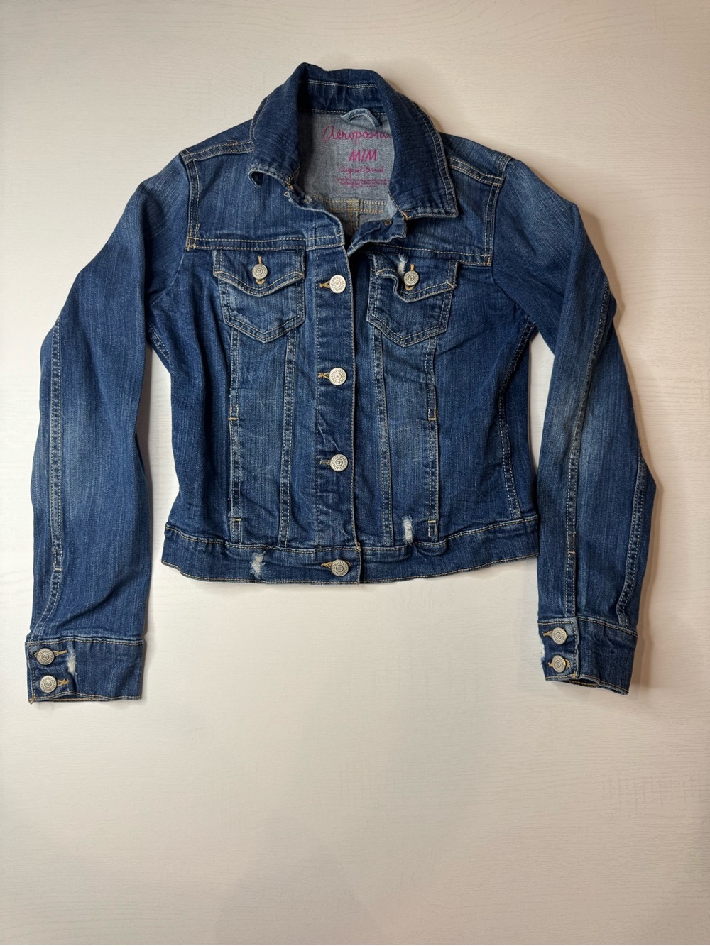 Aeropostale Dark Wash Distressed Denim Jacket - Women's Size Medium
